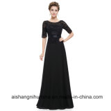 Elegant Black Lace Half Sleeve A Line O-Neck Evening Dress