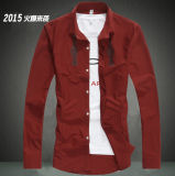 2015 Men's Lastest Fashion Printed Red Shirt with High Quality