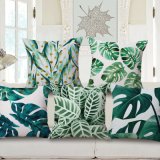 Green Tropical Plants Cotton Linen Printed Throw Pillow Case for Home (35C0140)