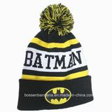 China Factory Produce Customized Logo Jacquard Acrylic Knit Black Yellow Beanie Hat