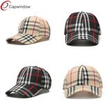 No Logo 100% Cotton Checks 6 Panel Plain Baseball Cap