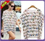 Fashion Sexy Cotton/Polyester Printed T-Shirt for Women (W298)