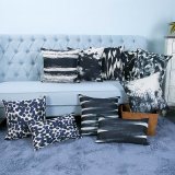 Digital Print Decorative Cushion/Pillow with Black Watercolor Geometric Pattern (MX-35)