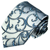 New Fashion Siliver Colour Blue Leaves Design Men's Woven Silk Neckties