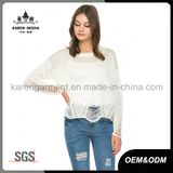Long Sleeve Hi-Lo Hem White/Blue Sun Sweater