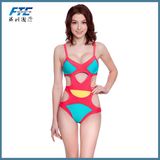 One Piece Deep Plunge Contrast Colors Halter Swimsuits