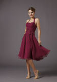Halter Chiffon Short A-Line Bow Bridesmaid Fashion Dresses (FD3003)