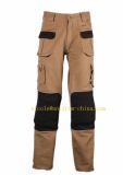 Khaki Canvas Fabiric Mens 6 Pockets Cargo Work Pants with Knee Pad