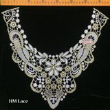 38*38cm Lace Collar, White Tulle in Gold Thread Collar Lace Applique for Fashion and Couture Designs Hme910