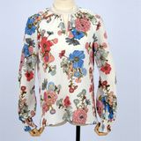 Womens Sexy Deep V Neck Floral Print Extreme Puff Sleeve Blouse Top