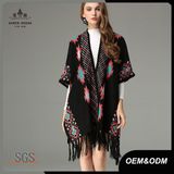 Bohemian Winter Sweater for Women Long Poncho Tassel Shawl Cardigan