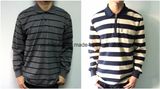 Men Cotton Long Sleeves Stripe Polo Shirt