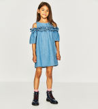 Lovely Girl's Jeans Dress with Double-Lay Decoration