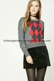 Diamond Pattern Shoulder Sleeve Long Sleeve Women Clothes (W18-444)