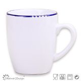 12oz Coffee Mug Solid White with Blue Peel Glaze Rim