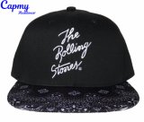 Black Cotton Leather Printing Cap with Flat Embroidery Snapback Cap
