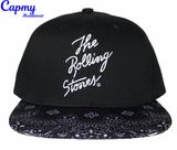 Black Cotton Leather Printing Cap with Flat Embroidery Snapback Cap