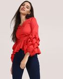 2017 New Desings Long Sleeve Red Jill Ruffled Tops Blouses for Christmas