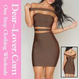 Coffee off-Shoulder Cut-out Bandage Dress