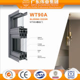 Guangzhou Supplier Wood Grain Aluminium Door with Mosquito Net/ Flyscreen