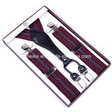 Top Quality Jacquard Stripes Leather Clip Suspenders for Men (BD1032)