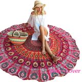 Peacock Print Red Boho Beach Blanket Towel