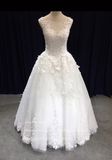 Aolanes 3D Flower Floor Length Lace Wedding Dress