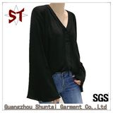 Wholesale Simple Ladies Cheap V-Neck Speaker Sleeves T-Shirt