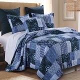 Cotton Patch Look Print Quilt in Navy (DO6073)