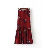 Front Slip Floral Printing Pencil Skirt with Single Breasted