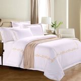 Hotel Bed White Plain/Satin Linen 4PCS Embroidery Bedding Cover Set