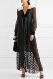 2017 High Quality Velvet-Trimmed Sexy Women Black Lace Maxi Dress