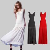 Ladies Bandage Long Dress with Sleeveless V-Neck Collar Dress