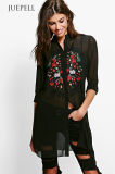 Longline Chiffon Women Blouse with Embroidered