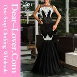 Black Sequin Applique Evening Party Mermaid Dress