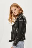 2017 Faux Black Leather Studded Biker Jackets for Women