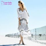 Wholesale Womens Deep V-Neck and Wide Armhole Striped Beach Kaftan