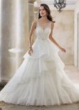 Cross Back Tulle Bridal Ball Gowns A-Line Custom Beaded Wedding Dresses Z7018