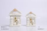 Christmas White Indented Ceramic Window Nativity Set with LED Tealight