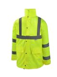 Customize High Visibility Green Polyester Raincoat with Reflective Strips
