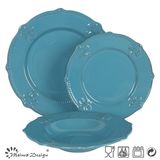 Classic Hot Sale Stonware Blue Color Embossed Dinner Set 18PCS
