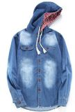 Men's 100%Cotton Denim Bleach Wash Hooded Shirts