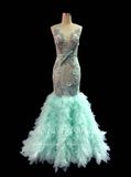 Aoliweiya Mermaid Ruffles Tulle Evening Wear Party Gown