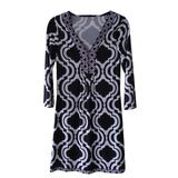 Women's Placement Print Milk Fiber Dress with Half Sleeve