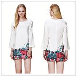 White Printed Floral Simple Mini Casual Dress