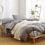 Cheap Price Microfiber Reversible Solid Grey Color Queen and King Bedding Quilt Cover Set