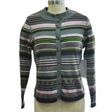 100%Cotton Women Striped Cardigan with Button