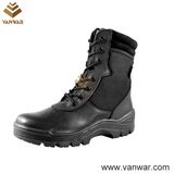 Black Leather Military Combat Boots with Slip-Resistant Rubber Outsole (WCB014)