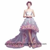 Flowers Short Front Long Back Evening Gown Organza Prom Dress