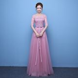 Pink Long Wedding Gown Floor Length Bridal Dress Lady Evening Dress